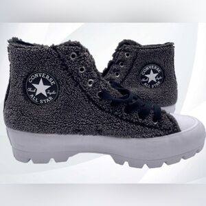 Converse Grey Sherpa Fuzzy High-Top Lug Platform Chuck Taylors
